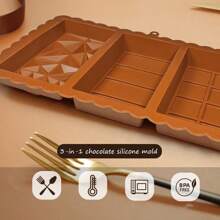 1pc Extra Large 3-In-1 Silicone Chocolate Mold, 3 Shapes - Suitable For Molding Chocolate Bars And Candies, Homemade Baking And Cake Making, Essential Kitchen Tool, Chocolate Mold - Multicolor - View 4