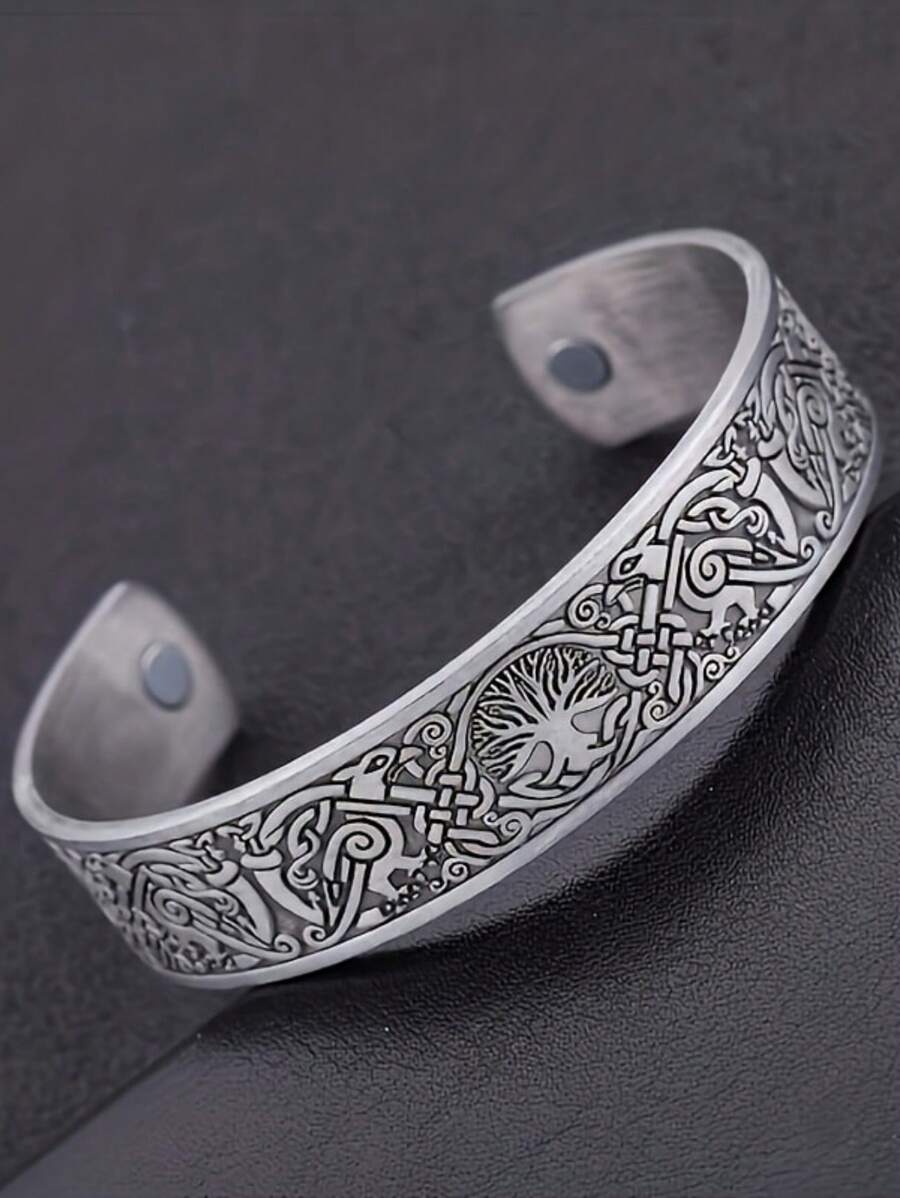 Retro Tree Of Life Magnetic Copper Bracelet Open Bracelet Classic Fashion Men And Women Party Banquet Accessories Wholesale - Silver - View 1