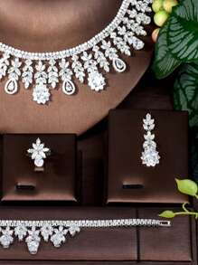 1 set de bijoux décoratifs de feuilles en zircone cubique doux, convient pour le port de mariage des femmes