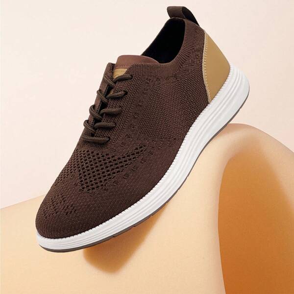 Men's Casual Sneakers Knitted Mesh Trainer Formal Business Shoes Lace Up Breathable Dress Fashion Sneaker Lightweight Walking Running Sports Shoes