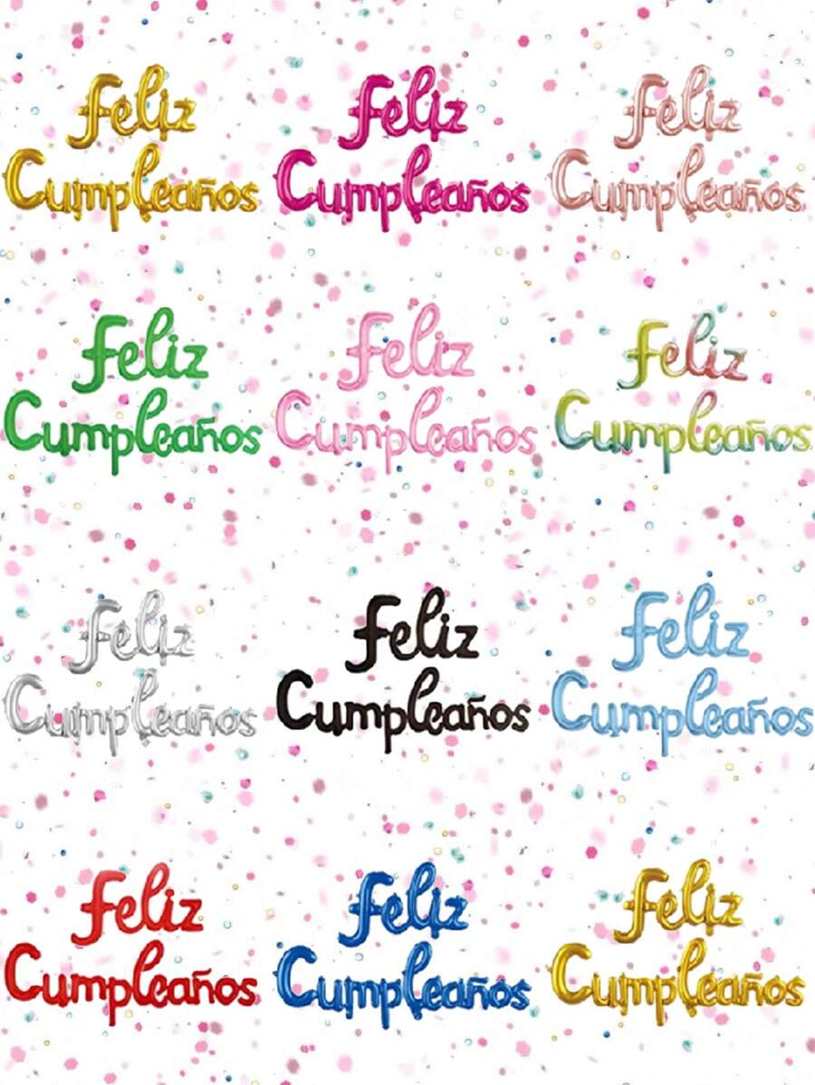 3 件装西班牙铝箔气球，玫瑰金 Feliz Cumpleanos 气球适用于生日派对背景装饰 - 彩色 - 查看 1