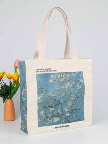 Almond Blossom Van Gogh Oil Painting Art Canvas Tote Bag For Women Girl Reusable Tote Bag Foldable Large Capacity Leisure Shopping Bag Back To School,Teachers Gift Ideal Gift,Thank You Gift Idea,Appreciation Gifts,Monogrammed Gifts Bag,Reusable,Teacher Bag,Holiday Shop Bag Educator,Mom Ideal Brides Maid Gifts