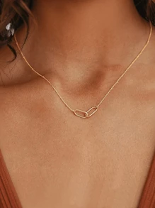 A Piece Of Minimalist Gold-Plated Stainless Steel Elliptical Double Ring Link Sister & Family Necklace For Women Daily & Stylish Gifting - Multicolor - View 1