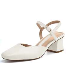 Women's Slingback Low Chunky Heels With Closed Square Toe For Wedding And Party Dress - 白色 - 查看 2