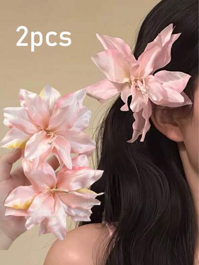 New Large Pink Flower Alligator Hair Clip, Lily Beach Hair Accessories, Stylish And Elegant Side Clip Claw Clips Hair Claws Hair Barrettes, Valentines Accessories, Head Accessories, Spring, Hairpin