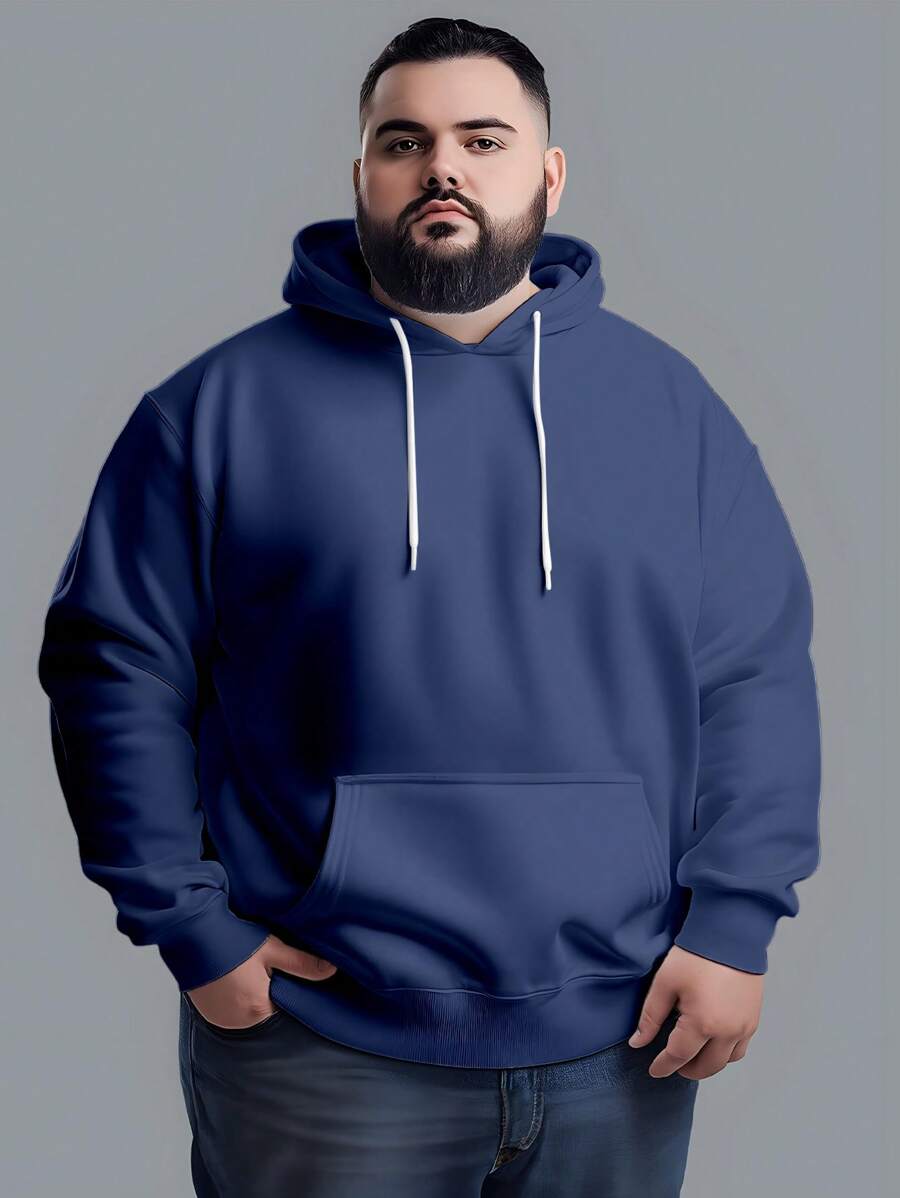 Moletom Masculino Plus Size Capuz Canguru Malha Premium Blusa De Frio Casaco Flanelado Algodão Básico Várias Cores - Azul Marinho - Visão 1
