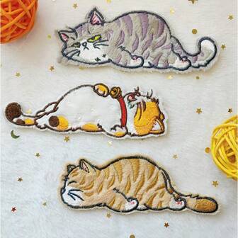3pcs/Set Oversized Cute Cat Embroidered Patch, Plush Self-Adhesive Embroidered Repair Badge Sticker Patch - Usable For Clothing, Hats, Jackets, DIY Apparel And Bags, Cat Accessories