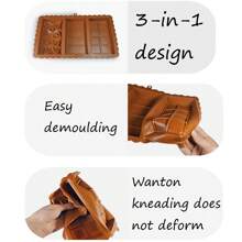 1pc Extra Large 3-In-1 Silicone Chocolate Mold, 3 Shapes - Suitable For Molding Chocolate Bars And Candies, Homemade Baking And Cake Making, Essential Kitchen Tool, Chocolate Mold - Multicolor - View 6