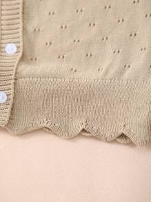 Girls' Lightweight Buttoned Hollow Knit Cardigan - Khaki - View 6