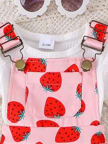 2pcs/Set Baby Girls Cute Short Sleeve Romper + Bib Pants Outfit, Lightweight Summer