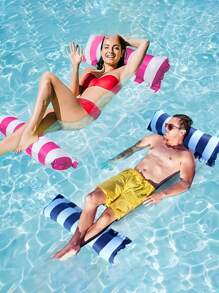 新款充气网状泳池吊床、条纹浮垫、水上吊床躺椅、充气气垫床。夏季海滩游泳、泳池活动、沙滩游戏的必备品 - 彩色 - 查看 3