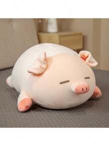 1 pieza 2025 Nueva almohada de peluche adorable de cerdo, muñeco de peluche de cerdo acostado, almohada de muñeco de peluche de cerdo, muñeco de peluche de cerdo redondo y rosa adorable para decoración del hogar, gran regalo para chicas, cumpleaños, Navidad, Año Nuevo