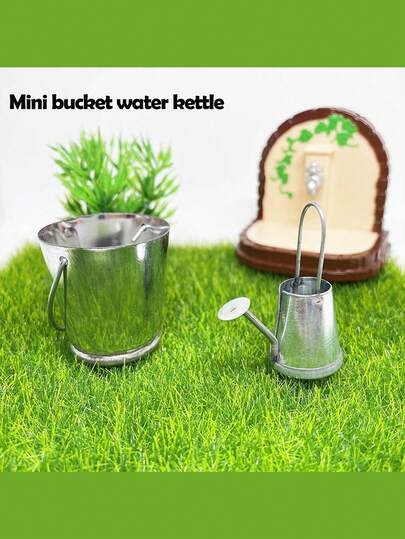 New Dollhouse Outdoor Courtyard Doll Figurine Decor Accessories, BJD Miniature Models, Garden Mansion Micro Landscape Decor, Doll House Mini Bucket & Watering Can (Photo Prop, Doll Decor, Doll Accessories, Doll Gift)