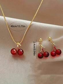 3 件套时尚可爱红樱桃项链和耳环首饰套装，适合日常、聚会、约会、度假、生日礼物、送给朋友的礼物