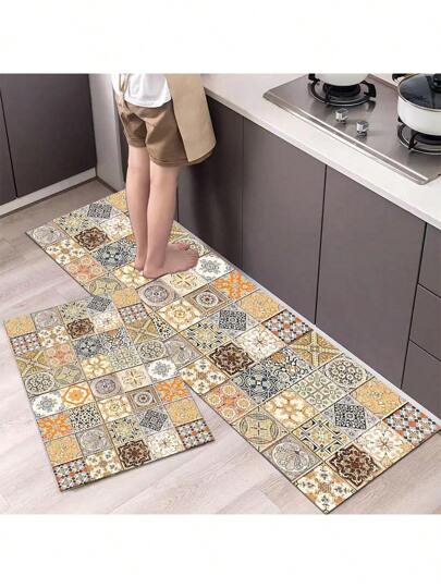 Tapete de cozinha, tapete pequeno, capacho, acessórios, cozinha, casa, acessórios de cozinha, 1 peça, tapete de cozinha com estampa floral, macio e confortável, capacho de entrada resistente a óleo e água, fácil de limpar, absorvente e durável, tapete para sala de estar, corredor, banheiro, decoração de lavanderia