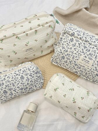 1pc Makeup Bag Blue Haitang Flower Makeup Bag Large Capacity Storage Bag Cosmetic Bag Waterproof,Lipstick Pack,Women Bags For Make Up , Small Bag Storage Makeup Case,Travelling Bags For Ladies,Pencil Case Daily Big Large Capacity Makeup Brushes Holder Travel Toiletry Bag Organizer Make Up Bag, Pencil Pouch