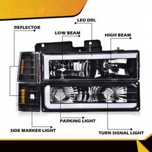 Fit For 88-98 Chevy GMC Sierra C/K Silverado Black LED Tube Headlights Headlamp