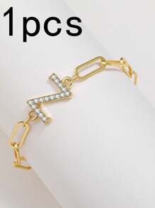 1pc New Gold 26-Letter Paper Clip Bracelet, Fashion Simple Rhinestone Bracelet, Material Alloy, Spring And Summer Fashion Bracelet - Letter Jewelry - View 36