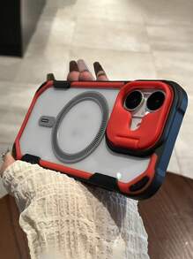 奢华磨砂镜头支架磁吸无线充电手机壳适用于 16 15 14 13 12 Pro Max 11 16Plus 防震保护壳 防水防摔防刮 - 黑紅 - 查看 2