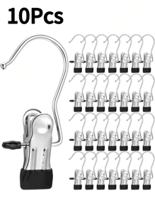 20Pcs/10Pcs/5Pcs Simple Stainless Steel Hook Clip, Multifunctional Single Hook Clip For Pants, Skirts, Drying Windproof Hook Clip, Household Space Saving Organizer For Bedroom, Closet, Wardrobe, Home, Dorm
