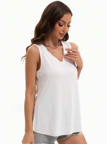 laozuy Women's V Neck Curvy Tank Top Summer Casual Sleeveless Loose Top