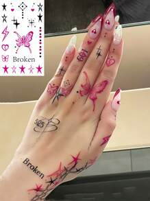 5 Blatt Y2K Tattoos, sexy temporäre Tattoos, Fingertattoos für Frauen, wasserfeste realistische mehrfarbige Tattoo-Aufkleber im Punk-Stil mit rosa Rose, Schmetterling, rotem Herz, Spinne und Schleife für Partys, Dates, Musikfestivals