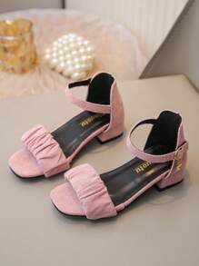 1 pereche de sandale cu toc înalt, din catifea, cu închizătură cu cârlig pentru o încălțare/descălțare ușoară, sandale elegante cu toc gros, pentru sărbători și purtare zilnică