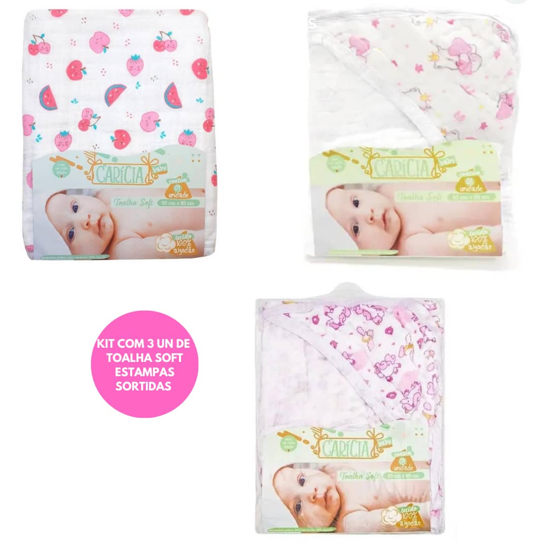KIT WITH 2 OR 3 SOFT BABY BATH TOWELS 85x85 Cm 2 LAYERS WITH HOOD OR SEPARATE - CARICIAS - 套件 3 單元 女款 - 查看 1