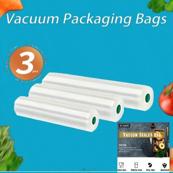 3pcs Food Vacuum Sealer Bags - 5m, Ideal For Kitchen & Restaurant Food Storage. Food Storage Seal Bags, Vacuum Storage Bags, Food Preservation, Refrigerator Storage, Customizable