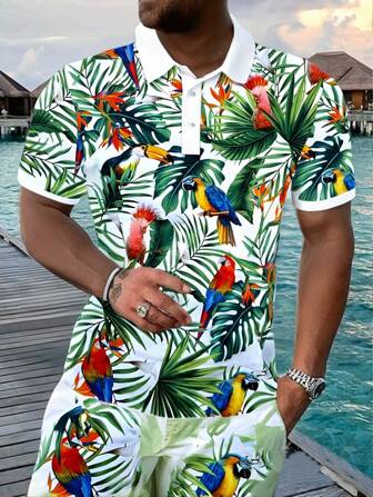 Spring And Summer Men's Short Sleeved Lapel Hawaiian Beach Style Polo Shirt Men's Casual Sports Elastic Comfortable Top