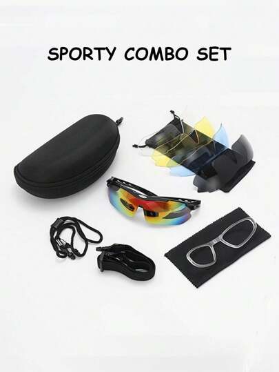 1 conjunto de óculos esportivos com lentes de camada dupla, lentes coloridas intercambiáveis multifuncionais, hastes removíveis antivento e antiareia, óculos esportivos para ciclismo e escalada ao ar livre para férias de verão na praia, atividades ao ar livre e viagens