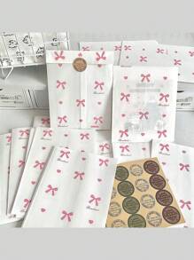 20pcs/50pcs Set High-End Bow Kraft Paper Bag, Card Postcard Packing Material, Cute Design White Kraft Paper Gift Packaging Bag, Party Picnic Pouch, Greeting Card Bags