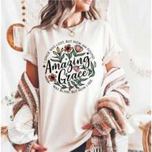 Amazing Grace How Sweet The Sound | Faith, Floral, Christian, Music, Song,100% Cotton Womens Oversized Printed Graphic T-Shirts Casual Round Neck Short Sleeve Tee 1pcs Fashion Shirt - 白色 - 查看 1