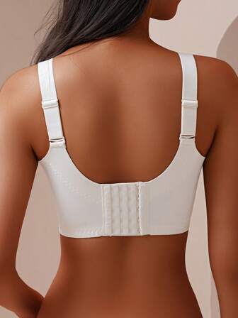 Women Lift Up Gathering Closure Lace Trim Full Cup Bra, Thin Cups, Adjustable, White