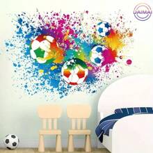 Marque DAIMAI / Sticker mural de football aquarelle - 1 pièce autocollant mural en PVC, motif de football finition semi-mate, autocollant décoratif jetable, convient pour la décoration de la chambre à coucher et du salon, décoration murale, décoration de la salle de bain, décoration de la chambre, décoration de la pièce, décoration du salon, décoration de la maison, art mural du salon, papier peint autocollant