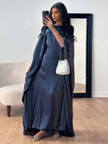 1 pieza Nuevo vestido abaya holgado de satén brillante para mujer, elegante vestido musulmán de manga larga para fiestas, cumpleaños, Kaftán modesto
