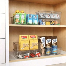Caixa de Armazenamento de Plástico Transparente, Organizador de Armazenamento de Saquinhos de Chá com 4 Compartimentos, Organizador de Armazenamento de Alimentos Divididos para Despensa, Cozinha, Geladeira, Armário, Pacotes de Temperos, Bolsas de Lanches Caixa de Armazenamento de Mesa