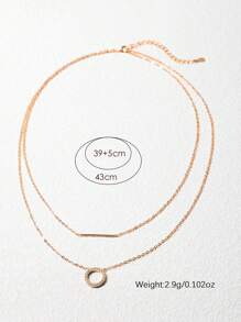 SYMFNY 925 Sterling Silver Rose Golden Color Round Open Circle Cubic Zirconia with Long Stick Bar Layered Necklace 1 pc