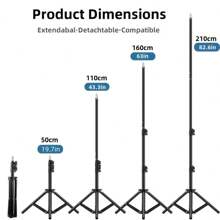 1 件重型碳钢灯架，63 英寸可调节三脚架，摄影工作室设备适用于柔光箱、视频闪光灯、反射器和照明背景支架 - 黑色 - 查看 2