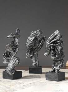 Die stillen Gesichter von Menschen sind goldene abstrakte Kunstwerke aus Harz für die Heimdekoration, bestehend aus 3 Teilen.