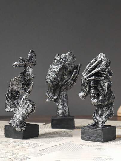 3pcs Golden Abstract Tree Resin Art Decor, Suitable For Home Decoration - "The Faces Of The Silent Ones"