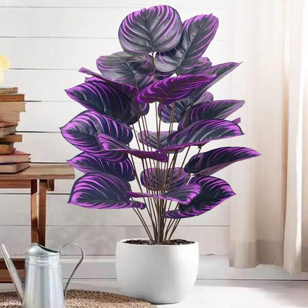 57-85cm/33.46inch Artificial Plant Purple Calla Lily Leaf Alocasia Leaf Apple Leaf Potted Ornamental Plants For Home Decoration