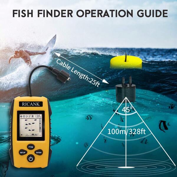 1pc Handheld Fish Finder Portable Fishing Kayak Fishfinder Fish Depth Finder Fishing Gear With Sonar Transducer And LCD Display