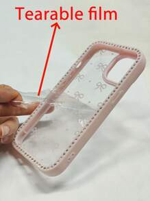 Una elegante funda para teléfono no incluye un cordón ni un soporte. Funda de lujo coreana con lazo, purpurina y diamantes, compatible con 16 15 14 13 12 Pro 11 14 15 Plus, cubierta transparente, regalo para chicas. - Rosa - Ver 4