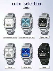 SANDA. SANDA Men's Fashion Watches Business Style Alarm Clock Steel Band Watch Square Dial