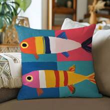 1 件单面印花 17.7x17.7/19.68x19.68 英寸彩色几何鱼图案装饰抱枕套，家居装饰靠垫套，适用于客厅沙发卧室，乔迁礼物 - 款式A - 查看 11