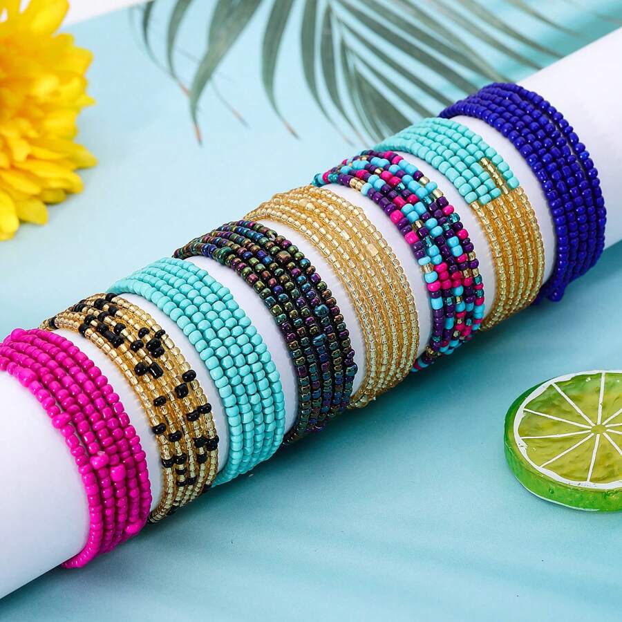 8 Piece/Set African Bohemian Waist Beads For Women - Adjustable 24-50 Inch Plus Size Belly Chain Jewelry,  Layered Body Bead Set With Multicolor Waist Beads Jewelry - Multicolor B - 查看 1