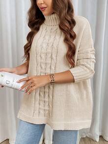 Plus Size Casual Loose Solid Turtleneck Knitted Sweater