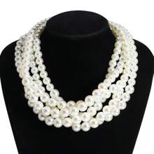 1 Pc Vintage Glamorous Multi-Layer Faux Pearl Necklace, Suitable For Women Evening Party, Wedding Or Gift