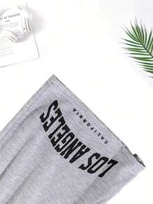 3pcs Men's Basic Polyester Stretchy Fabric Shorts, Letter Print, Suitable For Home/Sleepwear, All Season